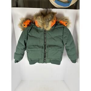 Kids Hollis Bomber Jacket In Army Green Button Ripped On Hood Size 4